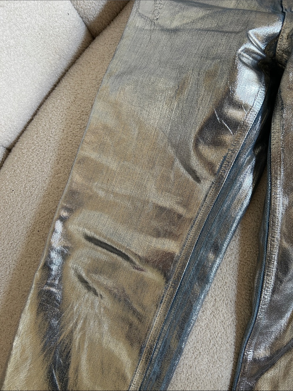 Free People Metallic Silver Straight-Leg Jeans - Picture 3 of 4